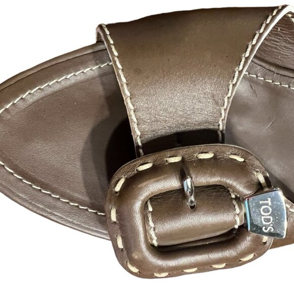 TOD’s Open Toe Kitten Heel Mules in Chestnut Brown Size 7​​​​​ - Picture 4 of 13